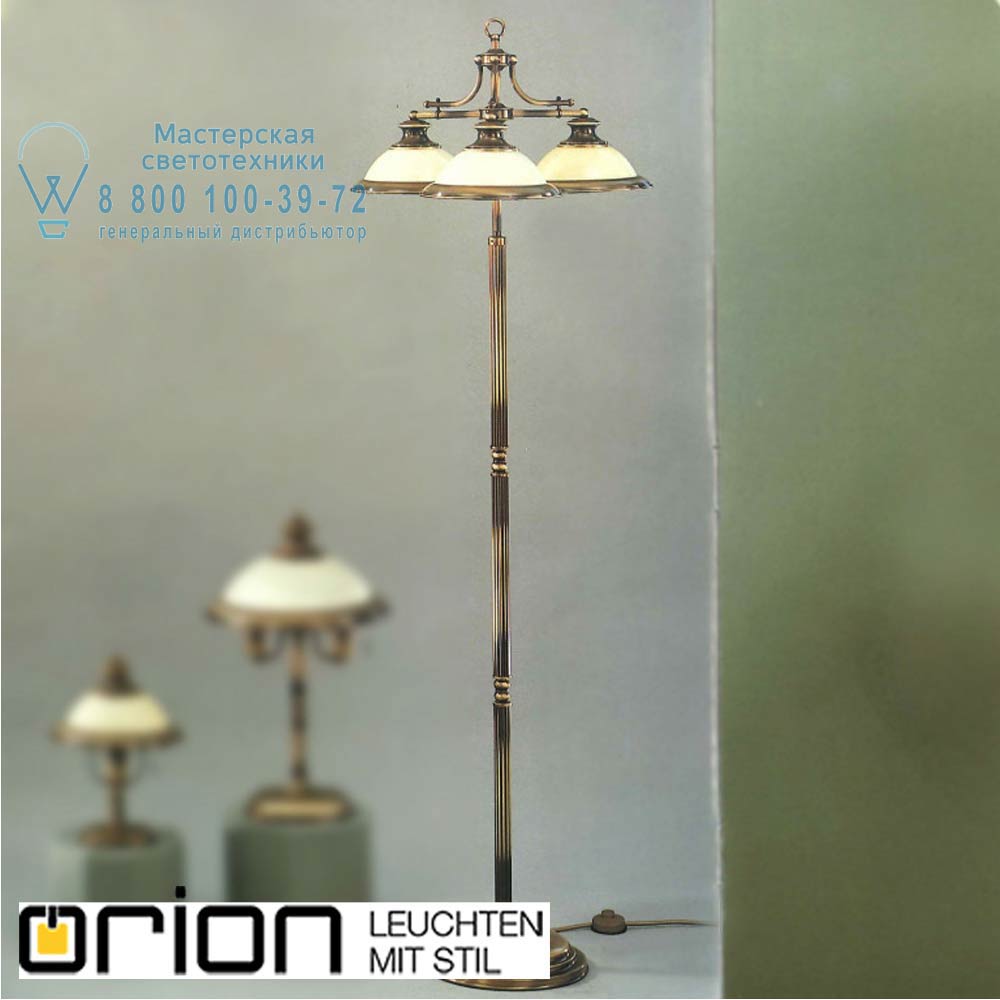 orion leuchten Stl 12-845/3 Patina/354 champ Austrian Old Lamp Floor Lamp, Antique Brass finish with 3 champagne glass shades торшер