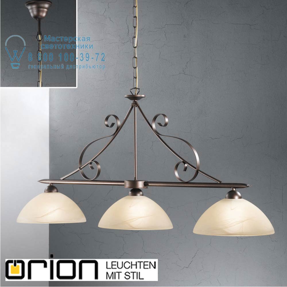 orion leuchten LU 1718/3 Antik Ella pendant lamp, Antique finish with 3 champagne coloured glasses люстра