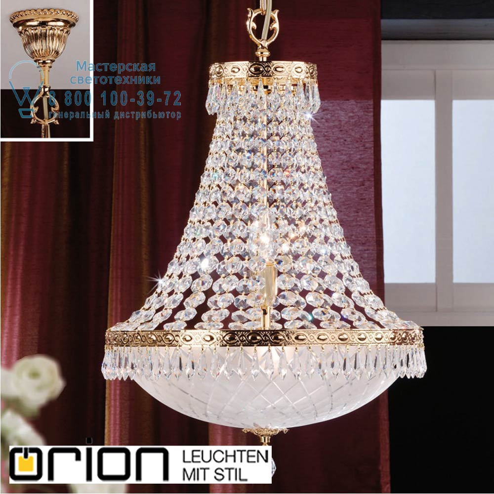 orion leuchten LU 2385/6/42 gold Empire Crystal Chandelier with satin diffused cut glass, 6 lamps, 24K gold plated светильник