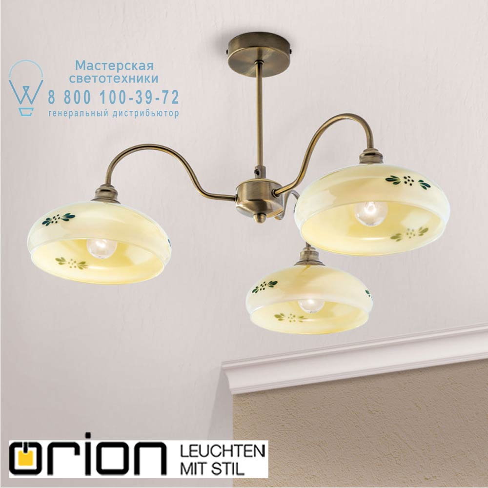 orion leuchten DLU 1723/3 Patina/418 champ-grün Gabi Ceiling Light with champagne glasses with green decoration, Antique Brass finish потолочная люстра