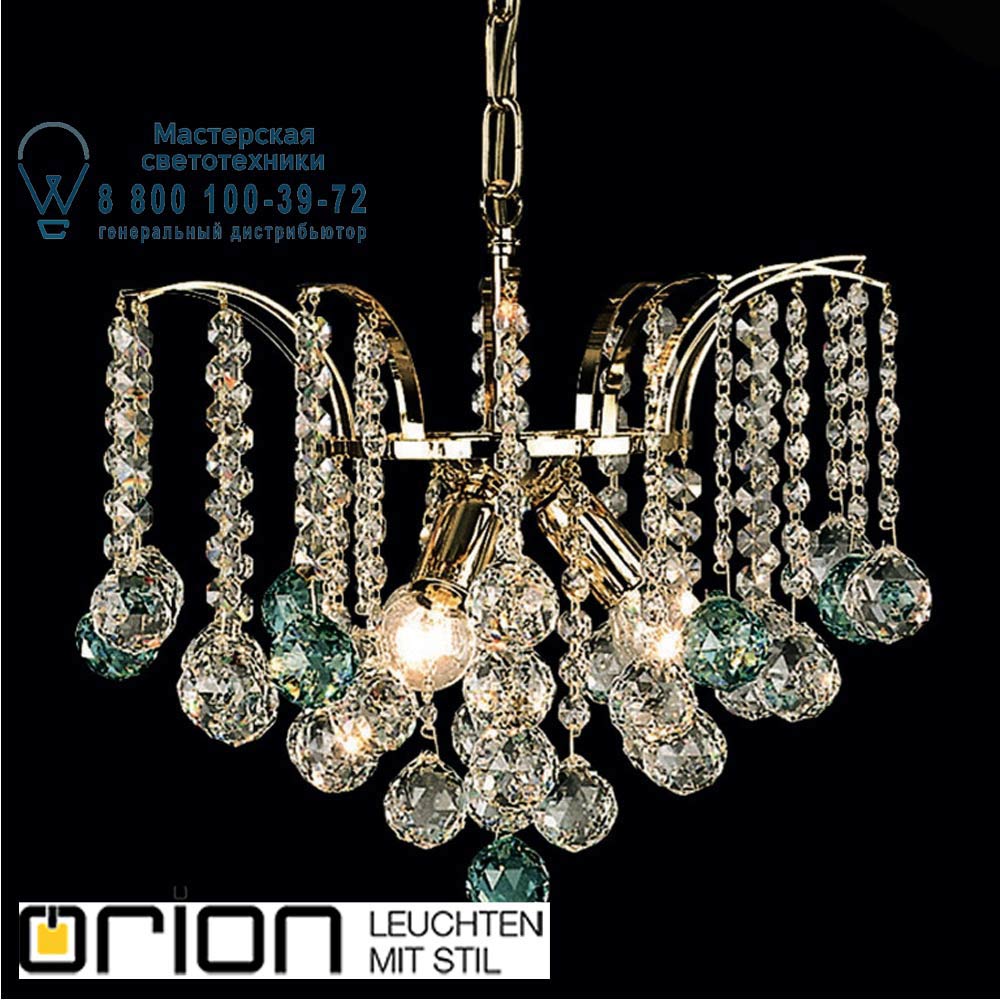 orion leuchten LU 2324/3/42 gold/grün KRISTALL KLASSISCH chandelier, 3 lamps, 24K gold plated, clear+green crystal люстра