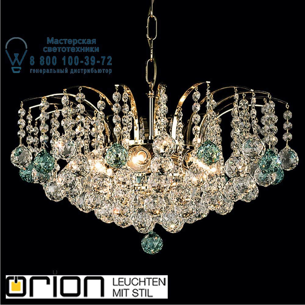 orion leuchten LU 2324/6/52 gold/grün KRISTALL KLASSISCH chandelier, 6 lamps, 24K gold plated, clear+green crystal люстра