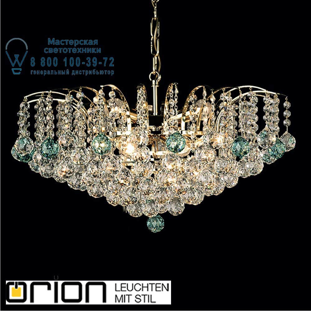 orion leuchten LU 2324/9/62 gold/grün KRISTALL KLASSISCH chandelier, 9 lamps, 24K gold plated, clear+green crystal люстра
