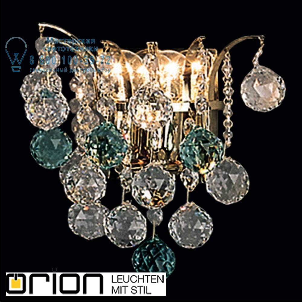 orion leuchten WA 2-843/2 gold/grün KRISTALL KLASSISCH wall light, 2 lamps, 24K gold plated, clear+green crystal светильник