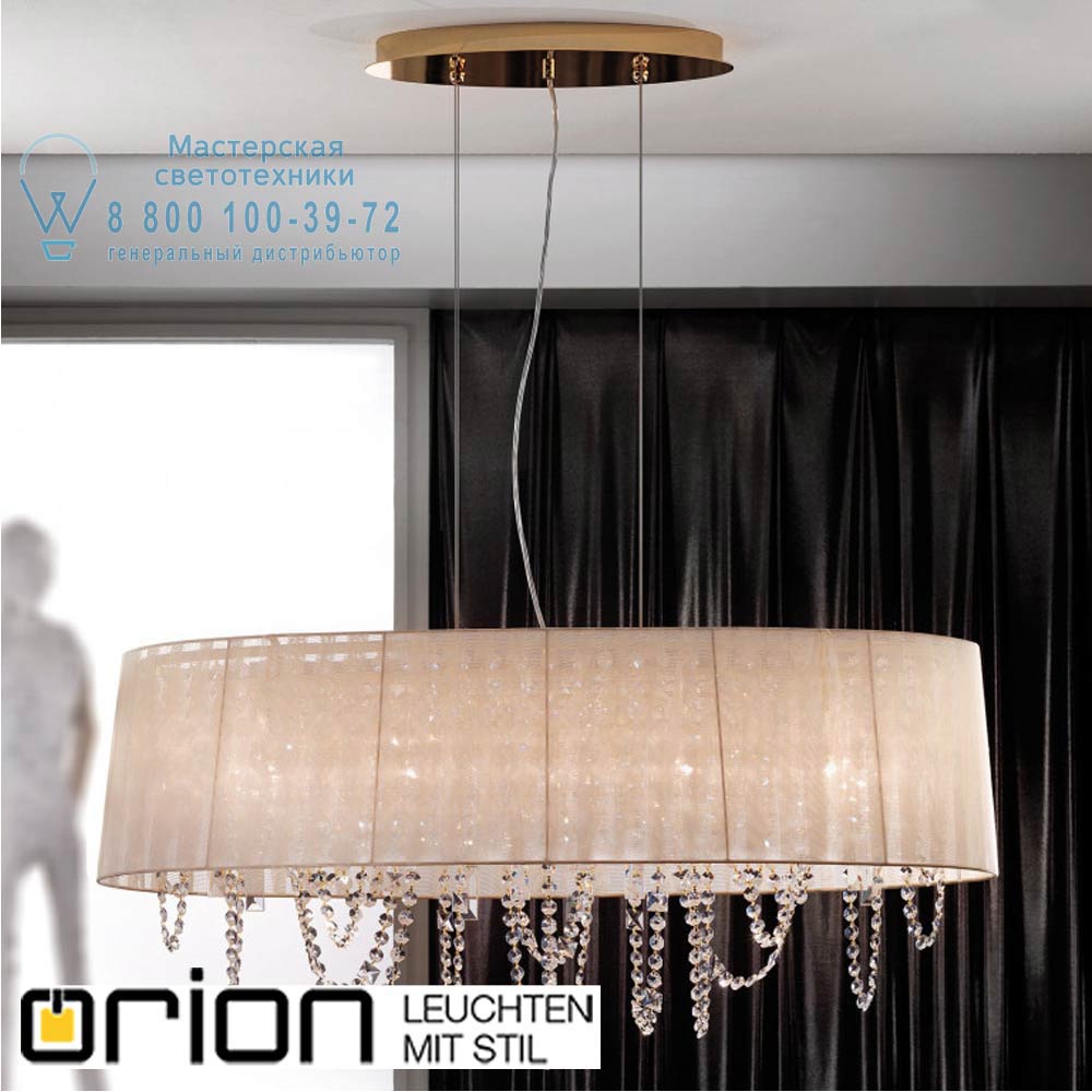 orion leuchten LU 2399/5+4 gold/oval Kristalldesign pendant light in oval shape, 90x25cm, 24K gold plated люстра