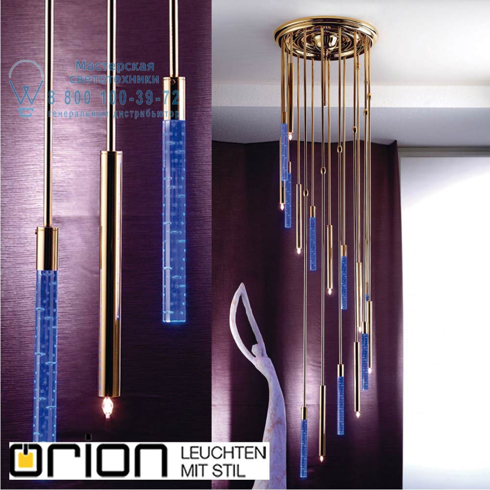 orion leuchten DLU 2374/44/8+8 gold/Blase/LED-blau LED spiral chandelier, 8+8 lamps, gold finish, blue LED & bubble decoration потолочная люстра