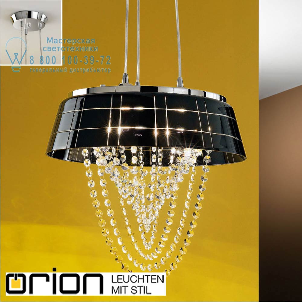 orion leuchten HL 6-1543/3 chrom/schwarz Malta pendant light with black glass shade подвесной светильник