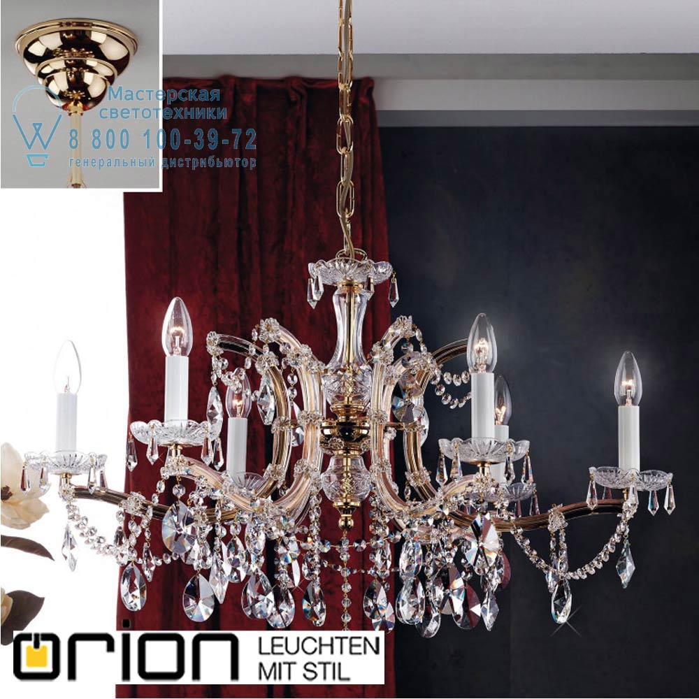 orion leuchten LU 2215/6 MT-gold/A Maria Theresia crystal chandelier, 6 lamps, 24K gold plated люстра