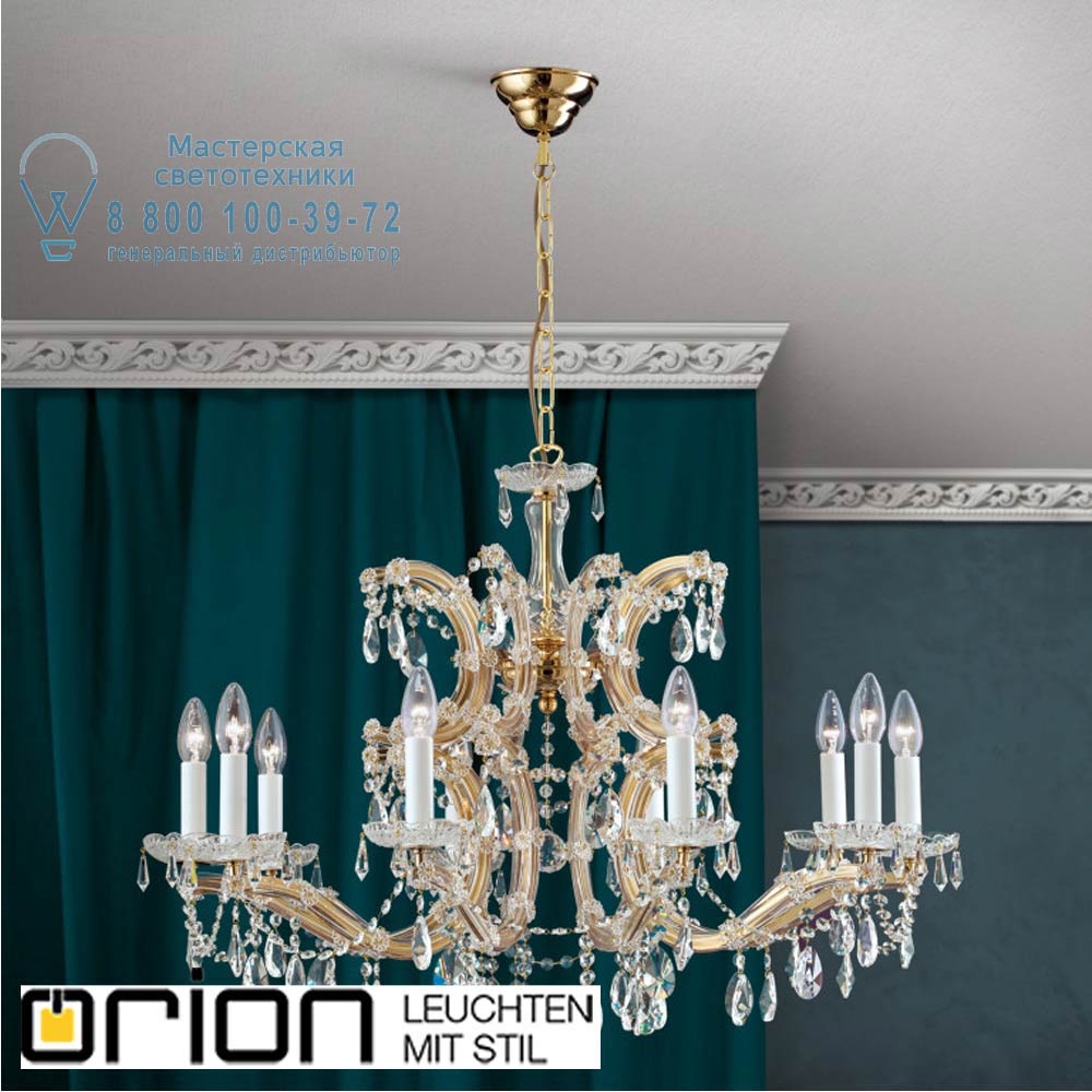 orion leuchten LU 2223/10 MT-gold/A Maria Theresia chandelier with crown, 10 lamps, 24K gold plated люстра