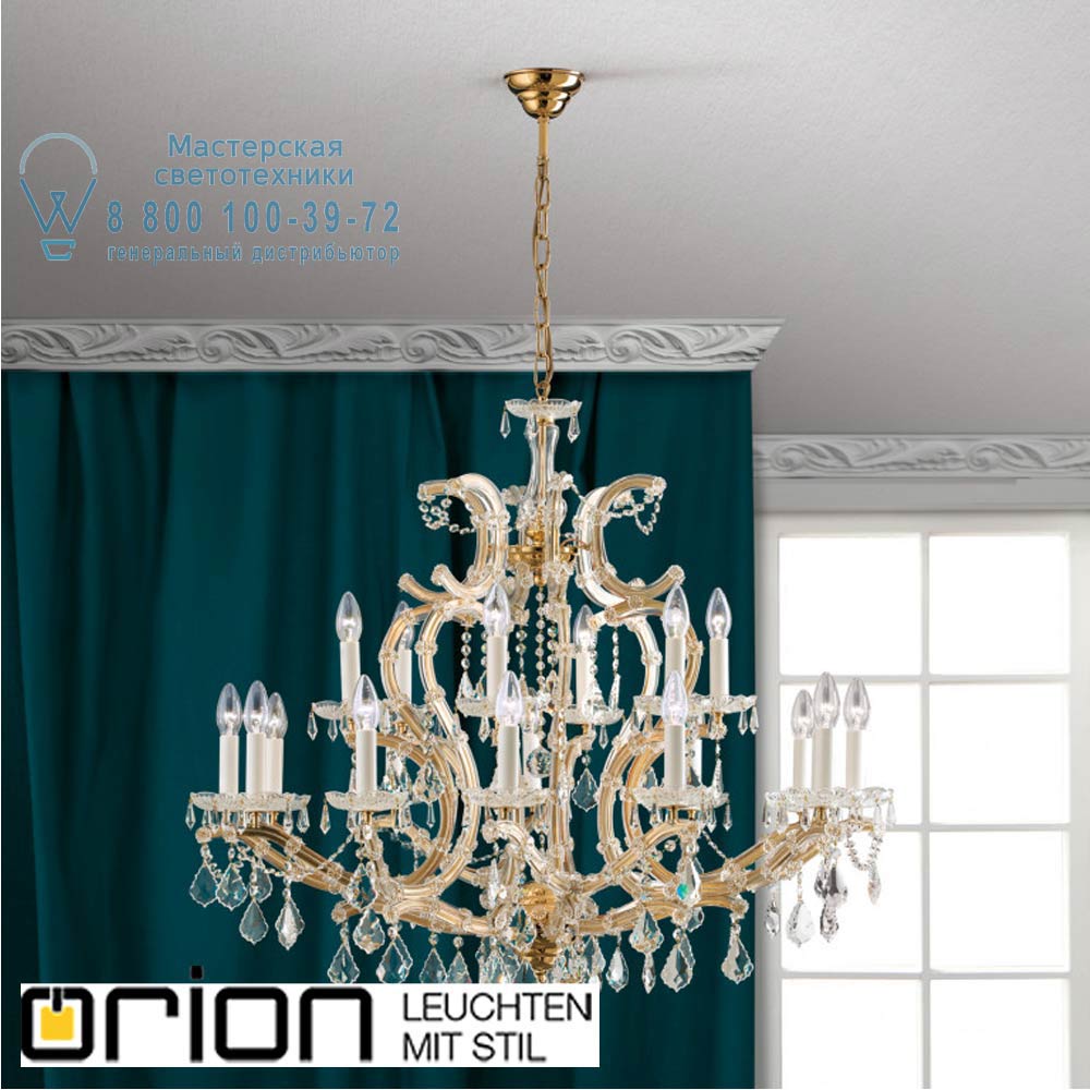 orion leuchten LU 2224/12+6 MT-gold/A Maria Theresia crystal chandelier with crown, 12+6 lamps, 24K gold plated люстра