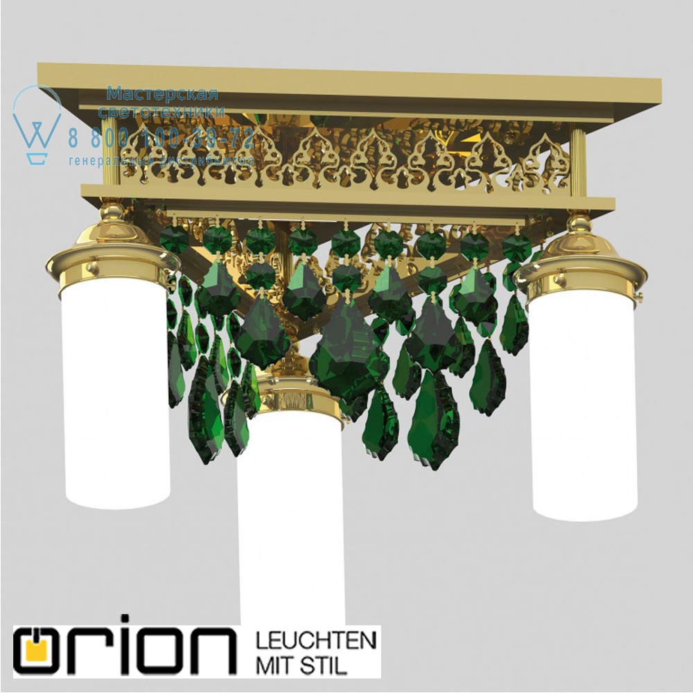 orion leuchten DLU 1704/3 gold/Pendel grün ORIONtal ceiling light, 3 lampholders, 24K gold plated & green crystal drops потолочная люстра