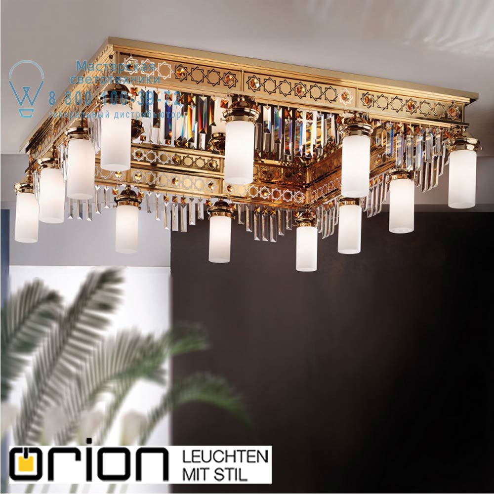 orion leuchten DLU 1705/12 gold/Prisma topas ORIONtal ceiling light, 12 lampholders, 24K gold plated & topas crystal prisms потолочная люстра