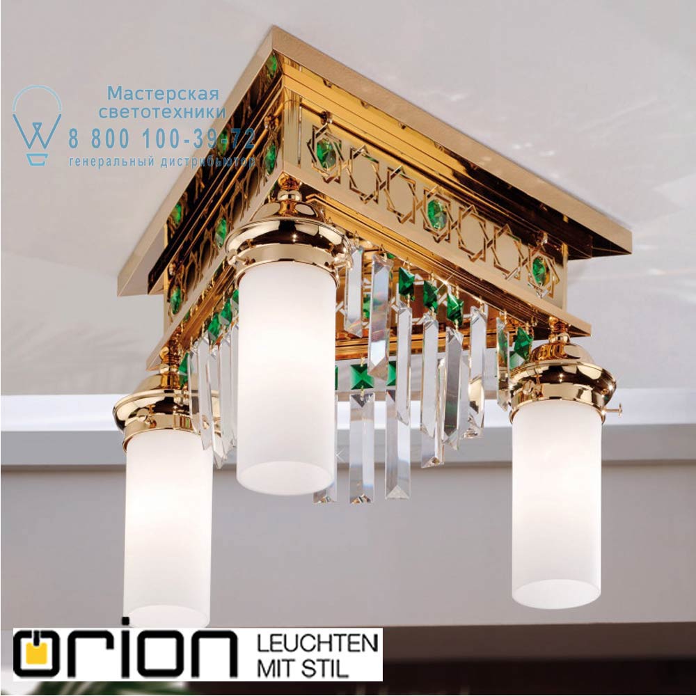 orion leuchten DLU 1705/3 gold/Prisma grün ORIONtal ceiling light, 3 lampholders, 24K gold plated & green crystal prisms потолочная люстра
