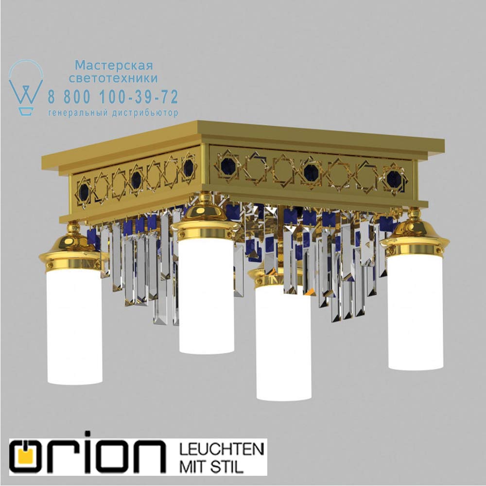 orion leuchten DLU 1705/4 gold/Prisma blau ORIONtal ceiling light, 4 lampholders, 24K gold plated & blue crystal prisms потолочный светильник