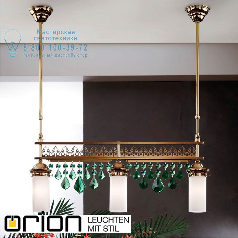 orion leuchten HL 6-1552/3 gold/Pendel grün ORIONtal pendant light, 3 lampholders, 34K gold plated & green crystal drops подвесной светильник