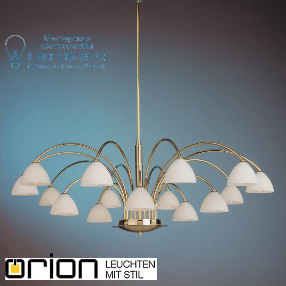 orion leuchten LU 1599/10+5 gold-matt/438 opal Opaldesign chandelier, 15 lamps, brushed gold with opal glasses люстра