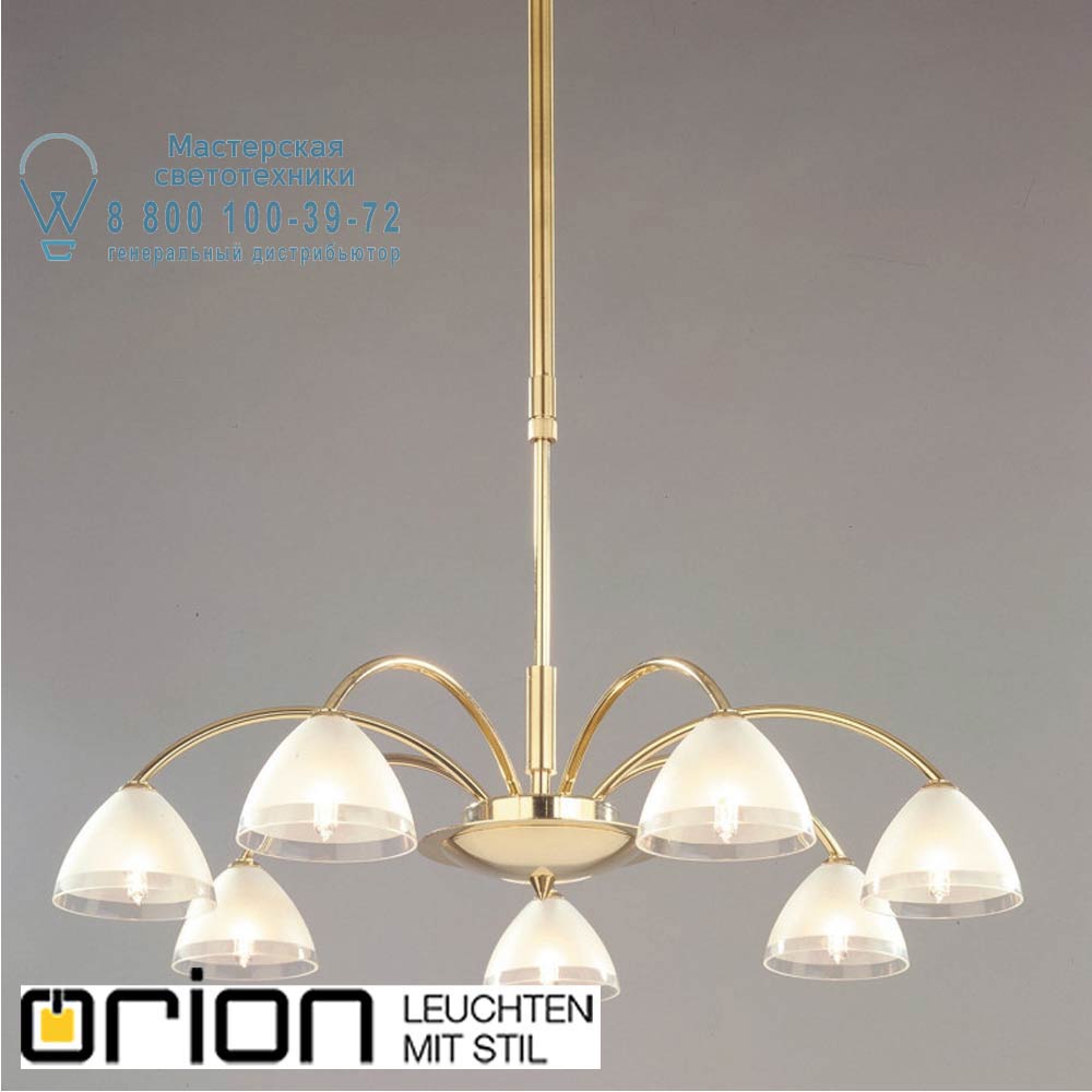 orion leuchten LU 1599/7 gold-matt/438 klar-matt Opaldesign chandelier, 7 lamps, brushed gold with frosted glasses люстра