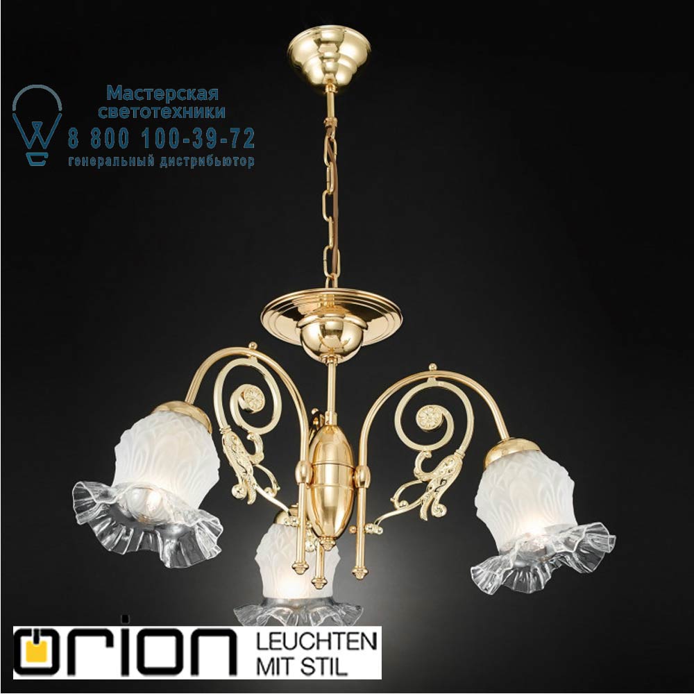 orion leuchten LU 1716/3 MS/492 Ringstrasse chandelier, 3 lamps, shiny brass finish with decorated glasses потолочная люстра
