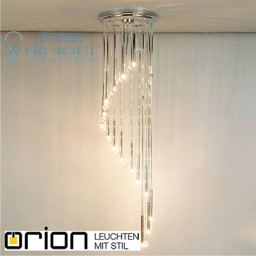 orion leuchten DLU 2336/16/44 chrom Spiral chandelier with crystal balls, 16 lamps, chrome finish потолочная люстра