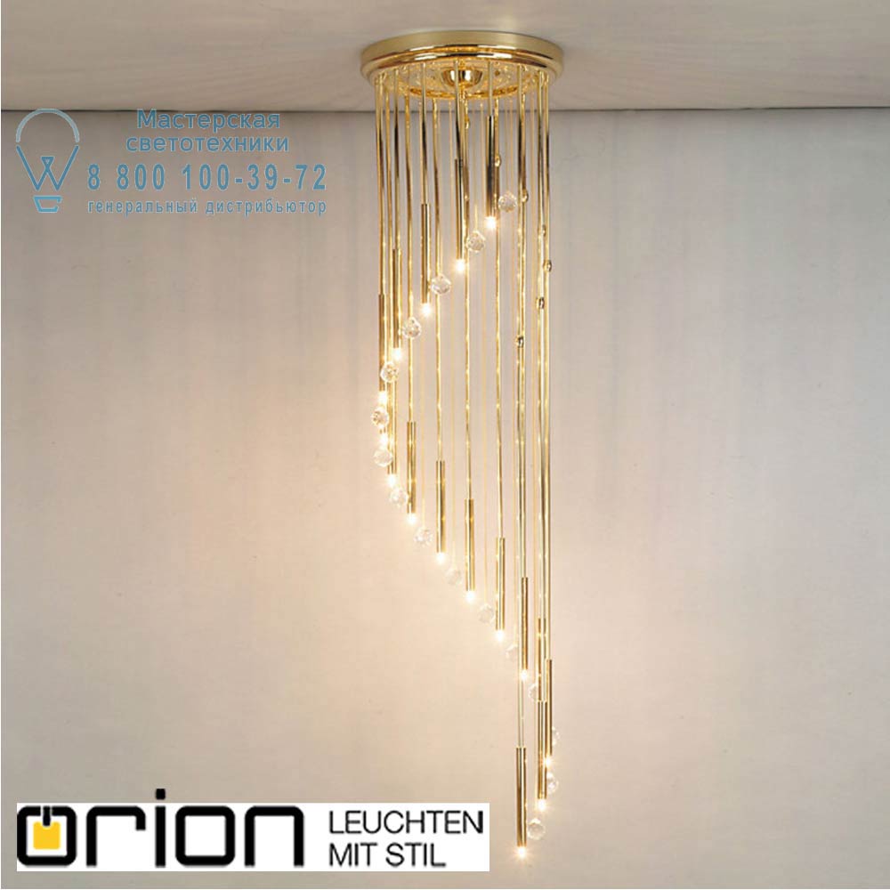 orion leuchten DLU 2336/16/44 gold Spiral chandelier with crystal balls, 16 lamps, 24K gold plated потолочная люстра