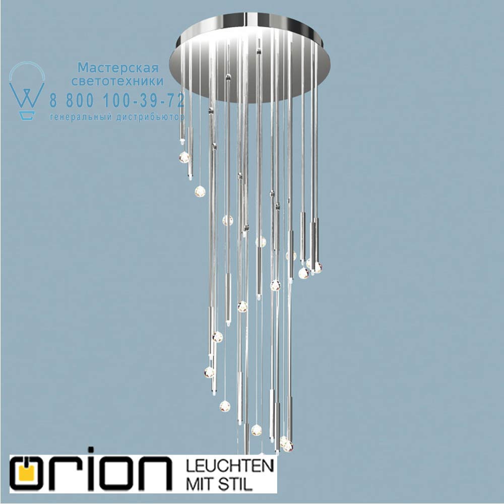 orion leuchten DLU 2345/60L/18/1,9m chrom Spiral chandelier with crystal balls, 18 lamps, chrome finish подвесной светильник