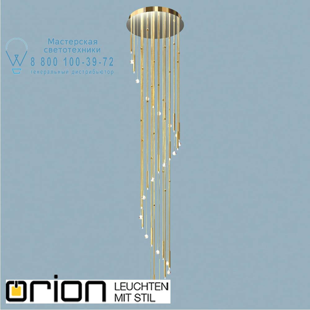 orion leuchten DLU 2345/60L/18/3,4m gold Spiral chandelier with crystal balls, 18 lamps, 24K gold finish потолочная люстра