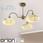 Иконка orion leuchten DLU 1723/3 Patina/418 champ-grün Gabi Ceiling Light with champagne glasses with green decoration, Antique Brass finish светильник