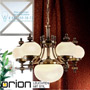 Иконка orion leuchten LU 1319/5+1 Patina/328, 329 champ matt Wiener Nostalgie Chandelier, 5+1 lamps, antique brass finish, upwards, champagne coloured glasses светильник